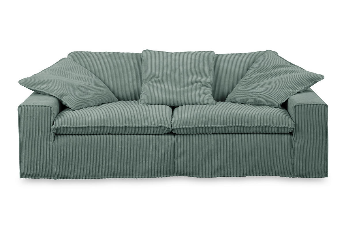 SOFA NETTA Petrol Cord - Petrol/Braun, Birkenholz/Textil (226/90/116cm) - KAWOLA
