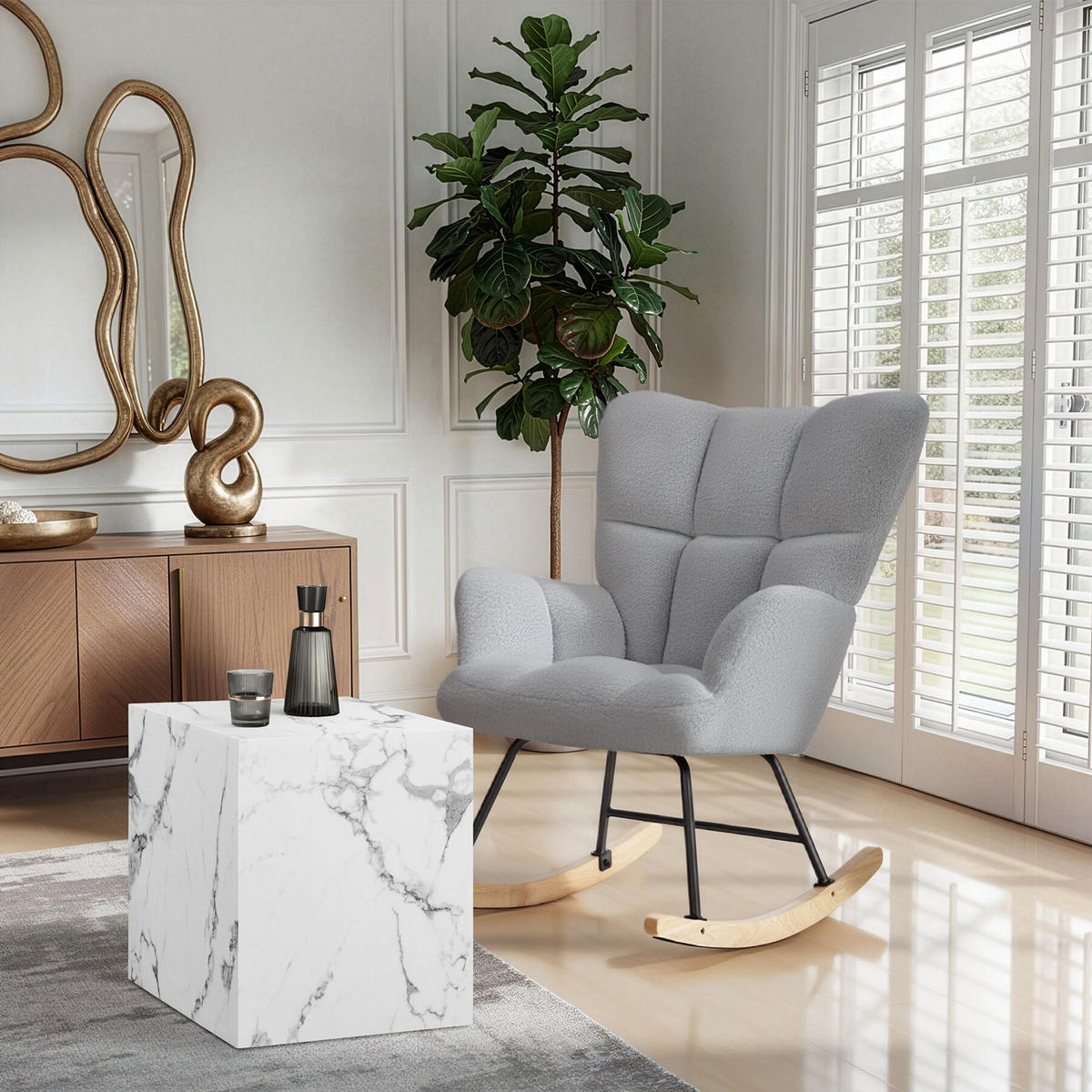 COUCHTISCH Lasley, inkl. Bodenschoner, Belastbarkeit 45 kg, Marmor Optik weiß - Weiß, Holz (45/45/50cm) - tectake