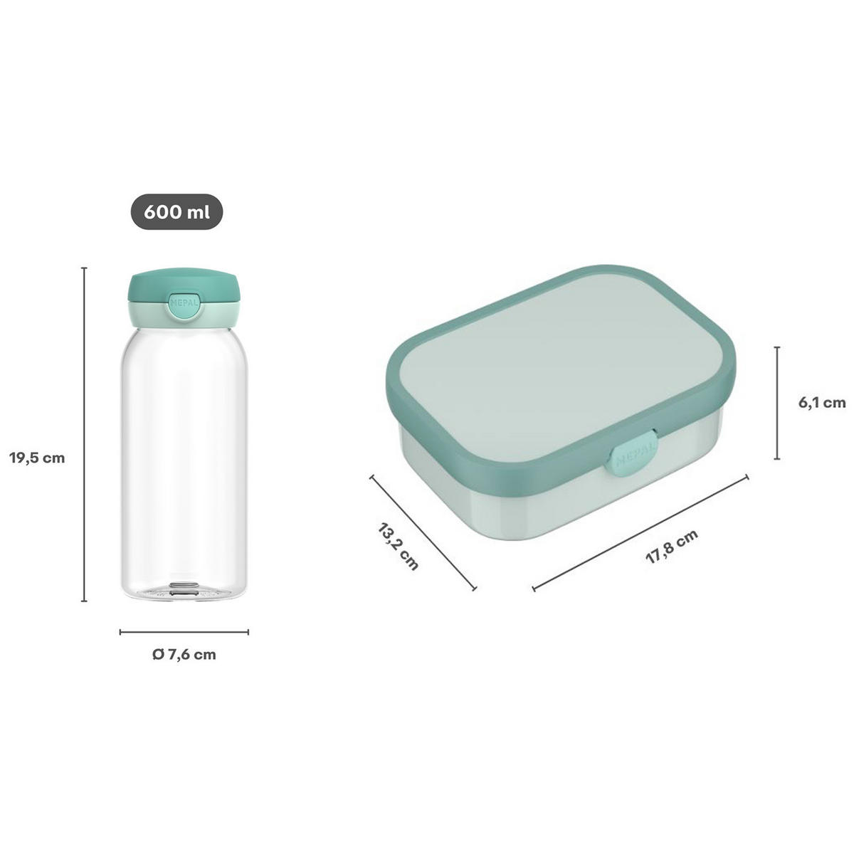 LUNCHSET (FLASCHE MIT KLAPPDECKEL) Campus Unicorn Glow 600 ml + 750 ml 2er Set - Lila/Multicolor, Kunststoff (10.8/21.8/21.8cm) - Mepal
