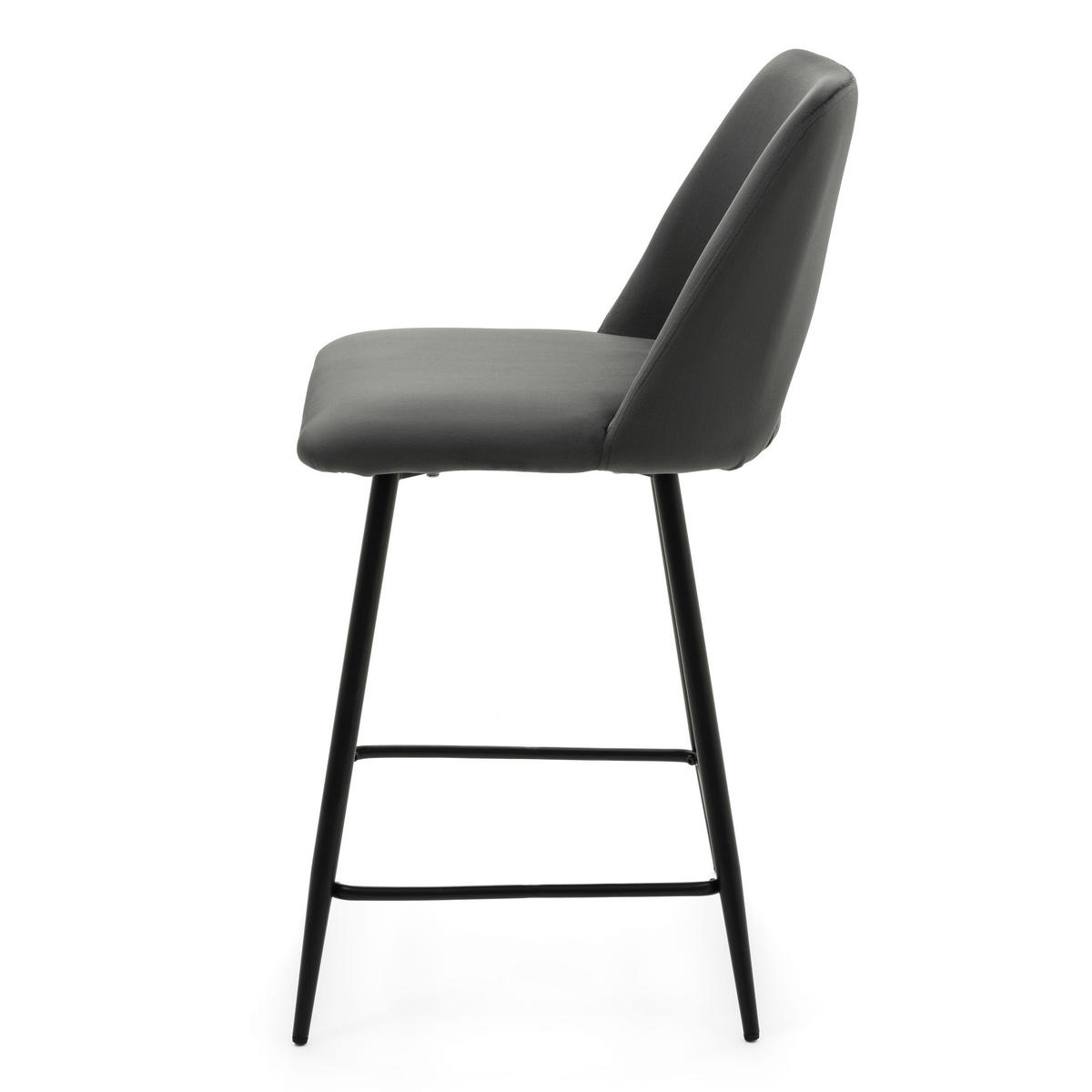 BARHOCKER ORO gepolsterter mit Steppung - grau - Samt Velour - Schwarz/Grau, Textil/Metall (48/94/55cm) - NEW HOME