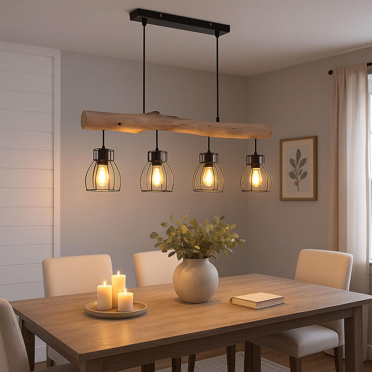 LED HÄNGELEUCHTE Holz Schwarz - Schwarz, Holz (82.5/13.6/140cm) - Globo Lighting