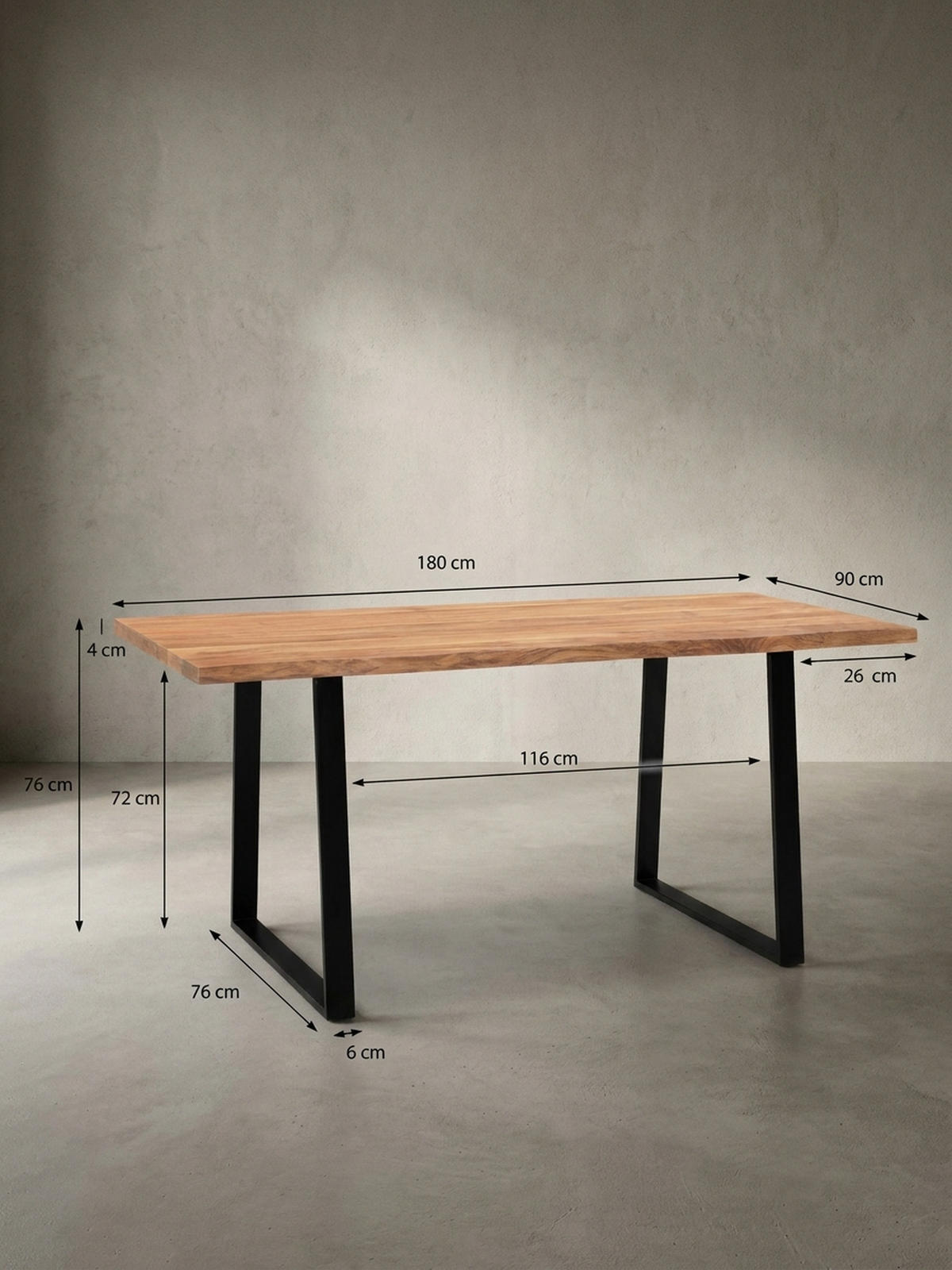 ESSTISCH Massivholz Baumkante Schwarz Metall Handgefertigt TARN, Goldbraun-Schwarz 180x90x76 cm - Schwarz/Braun, Holz (90/180/76cm) - KADIMA DESIGN