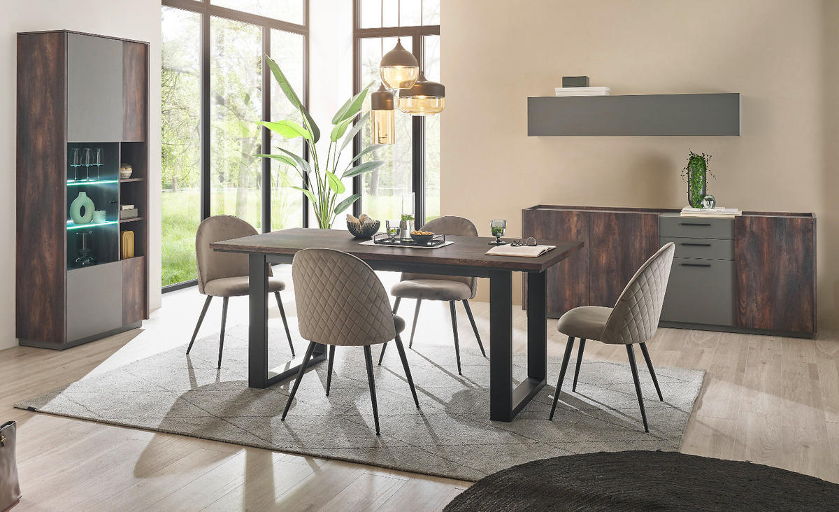 ESSTISCH Thermo Eiche Metall schwarz Küchentisch 160 x 81 cm - Eichefarben/Schwarz, Holzwerkstoff (160/81/77cm) - Furn.Design