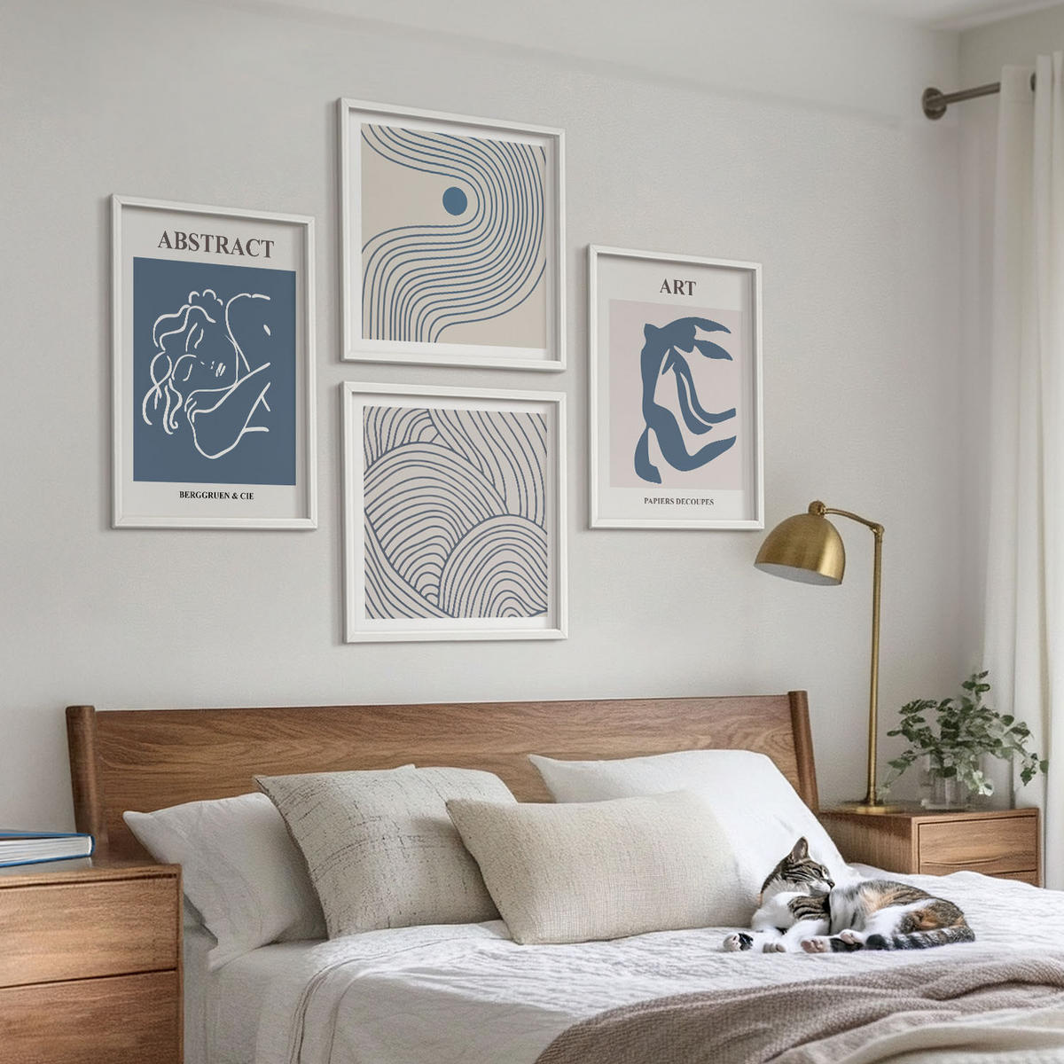 WANDBILDER 4er-Set - 50x50 cm & 40x60 cm Weißer Rahmen - Poster mit abstrakten Linien und Wellen - Weiß, Kunststoff (50/50cm) - ArtPrintCave