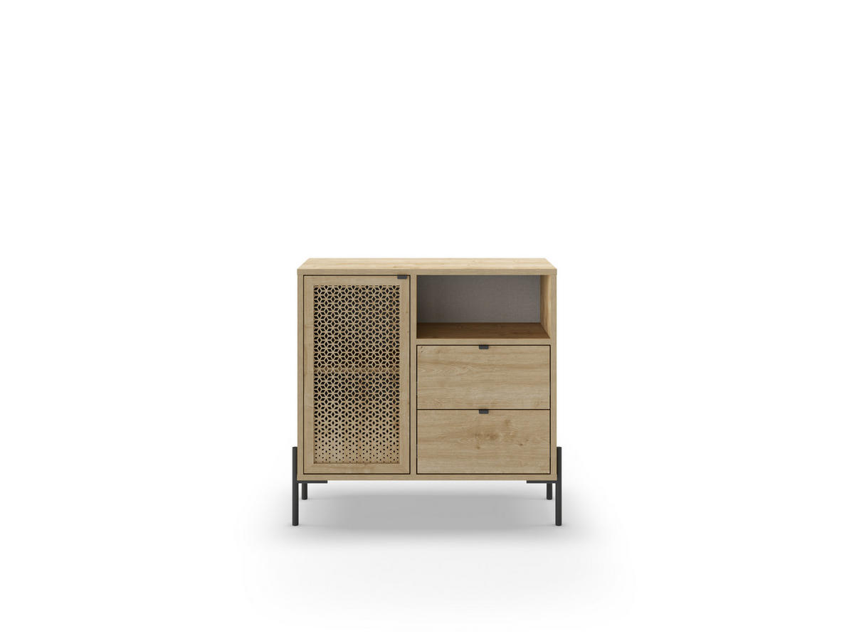 KLEINES Sideboard 1 Tür, 1 Fach und 2 Schubladen B80 cm - Inca - Braun, Holz (40/80.5/84cm) - Calicosy