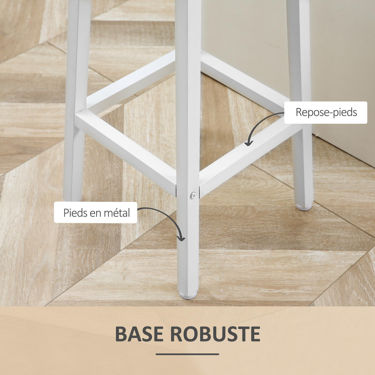 BARHOCKER 2er-Set DE-14751 ohne Rückenlehne, mit Fußstütze Weiß/Holzoptik - Naturfarben, Holzwerkstoff (32.5/65/32.5cm) - ComfortXL