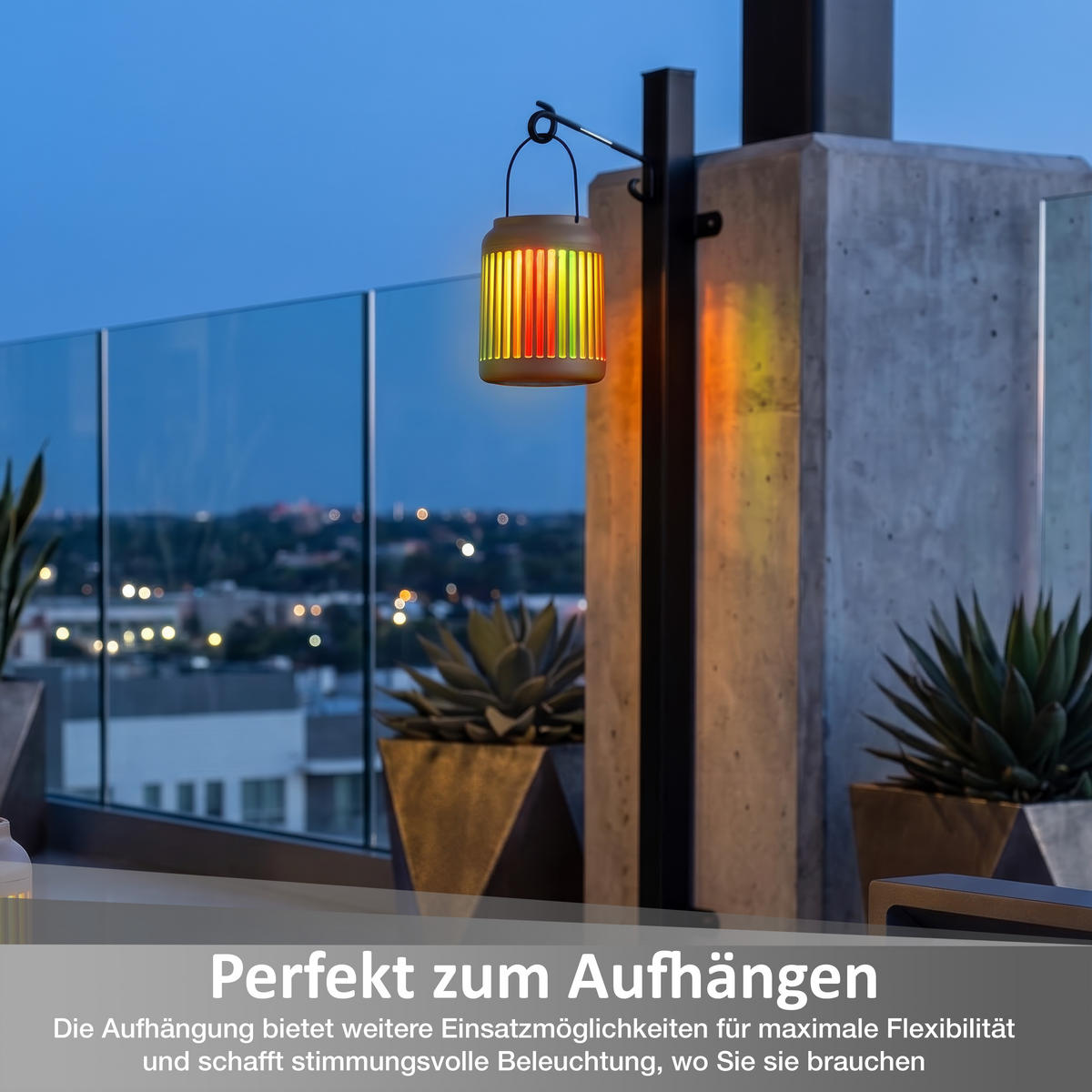 LED-GARTENLEUCHTE Solarleuchte 2er-Set mit Regenbogeneffekt Dämmerungssensor IP44 wetterfest mit Aufhängung tragbar warmweiß 3000K - Beige, Kunststoff (12/12/25cm) - Northpoint