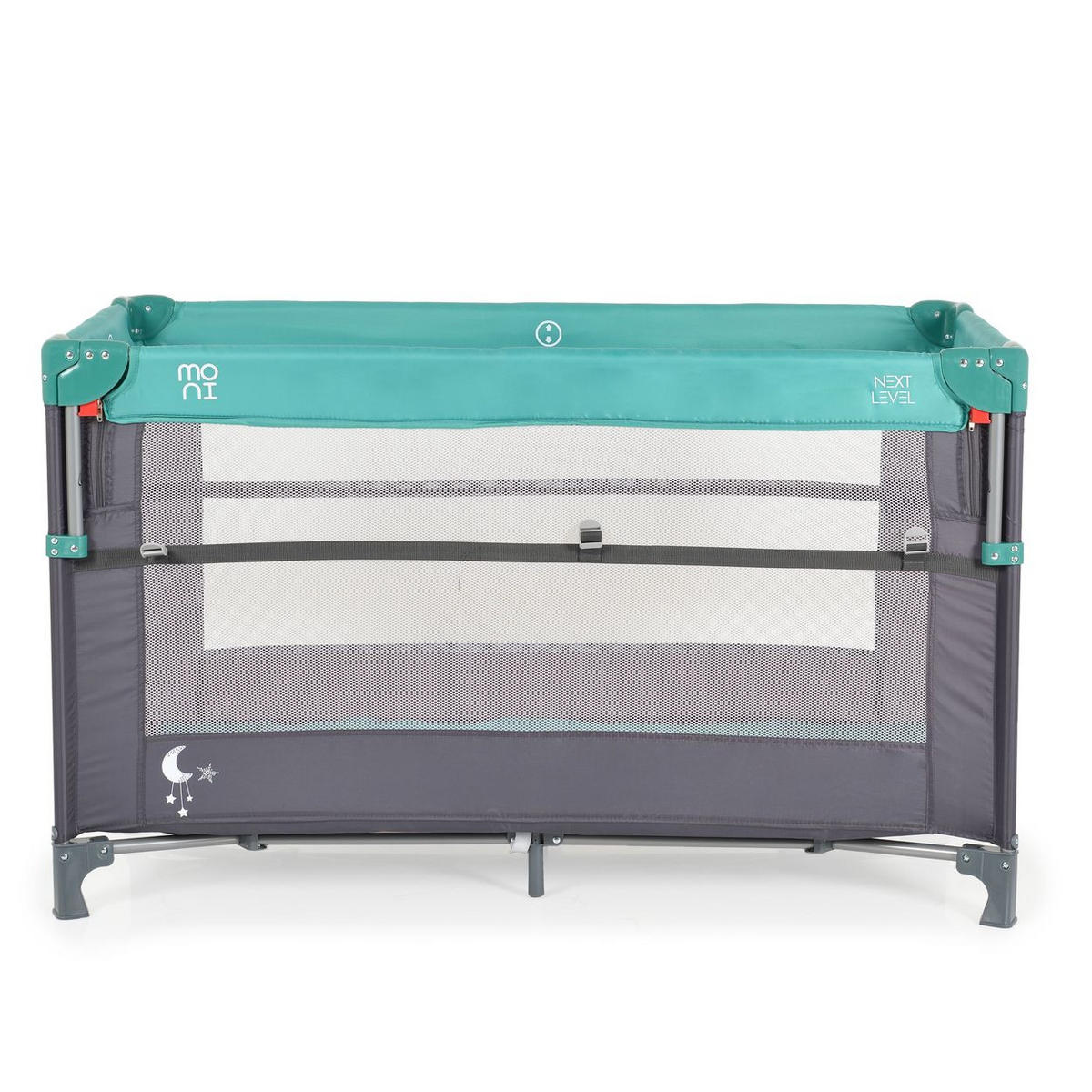REISEBETT Next Level, 2 Ebenen türkis Matratze, Seite zum klappen, Beistellbett - Türkis, Kunststoff (60/120cm) - Moni