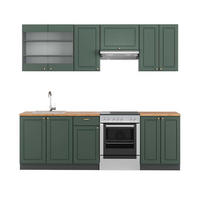 KÜCHENZEILE Fame-Line Grün-Gold Landhaus/Anthrazit 240 cm, AP Eiche - Anthrazit/Grün, Holzwerkstoff (240/81.6/60cm) - Vicco