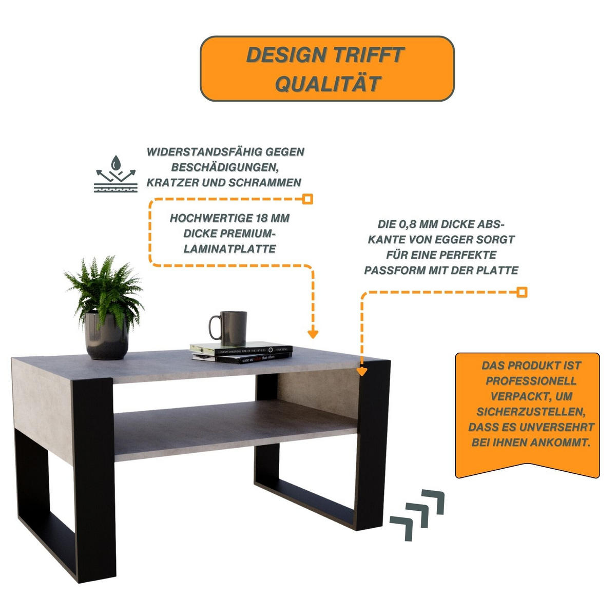 COUCHTISCH Karo92 92/45/53,6 - Schwarz/Grau, Holzwerkstoff (54/92/45cm) - RAUMHIRSCH FURNITURE