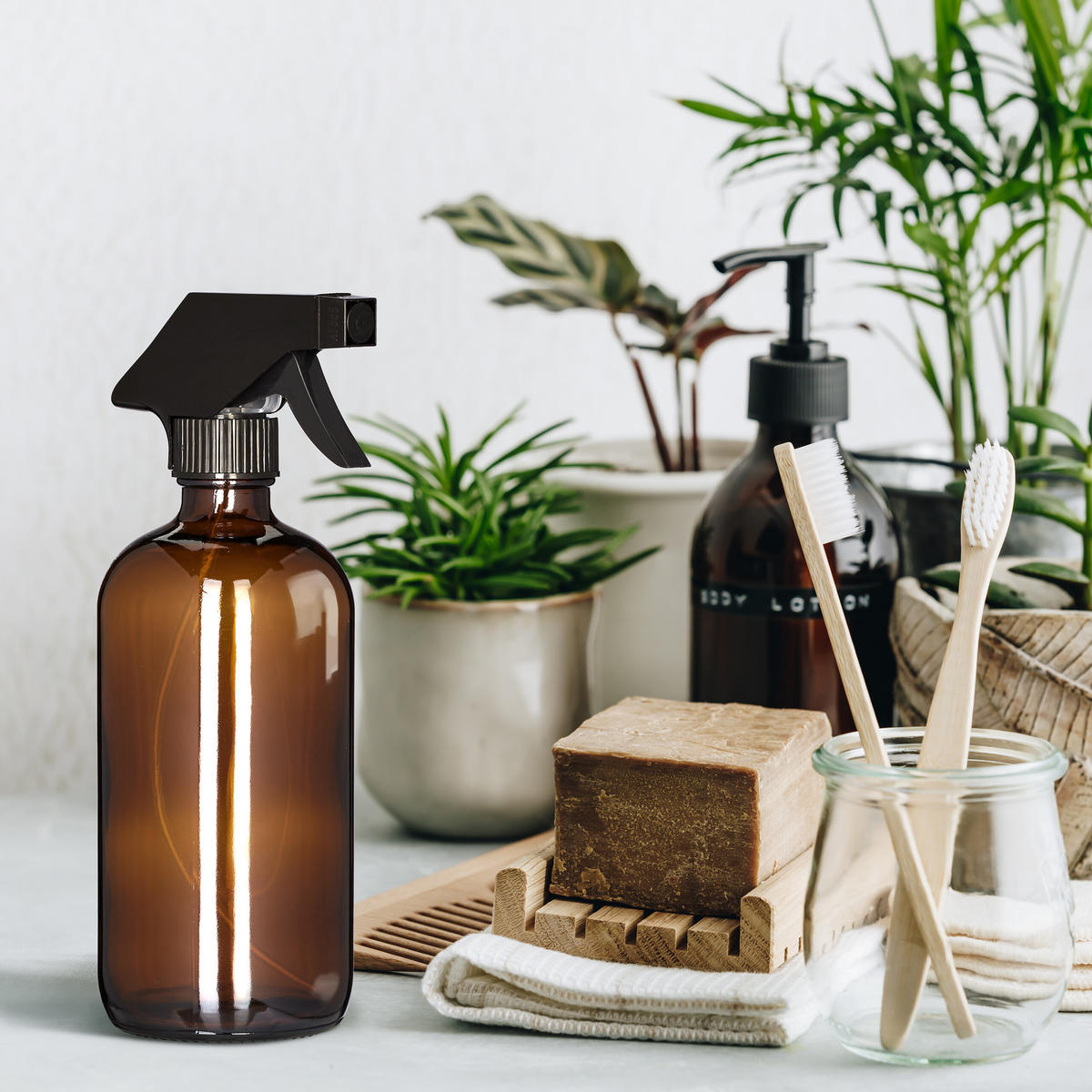 4XSPRÜHFLASCHE - Braun, Glas/Kunststoff (9.5/21/7.5cm) - Relaxdays