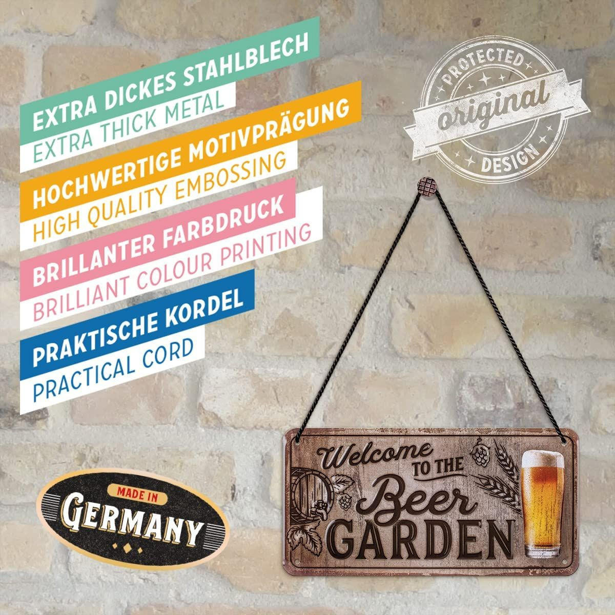 HÄNGESCHILD 10/20 cm Open Bar Welcome to the Beer Garden - Multicolor, Metall (20/10/0.2cm) - Nostalgic-Art