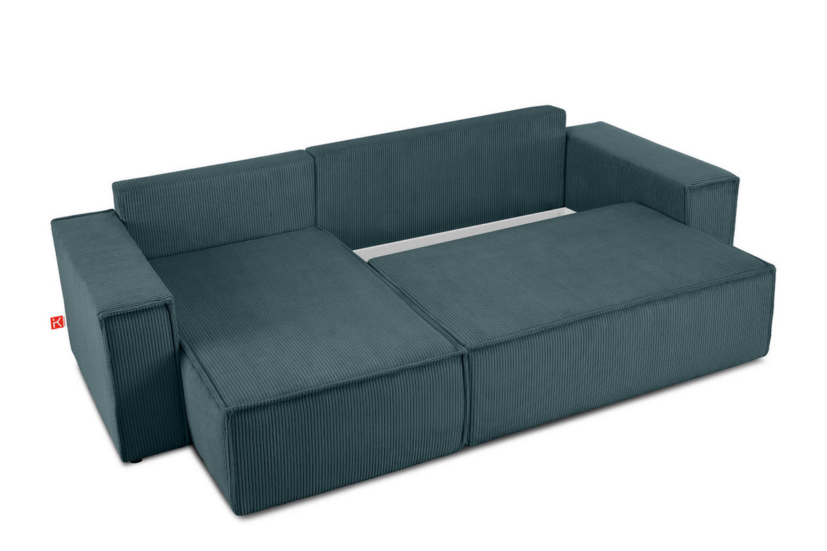 ECKSOFA-LINKS/RECHTS NAPI Schlaffunktion mit Cordbezug, Blau - Blau/Schwarz, Textil (262/148cm) - KONSIMO®