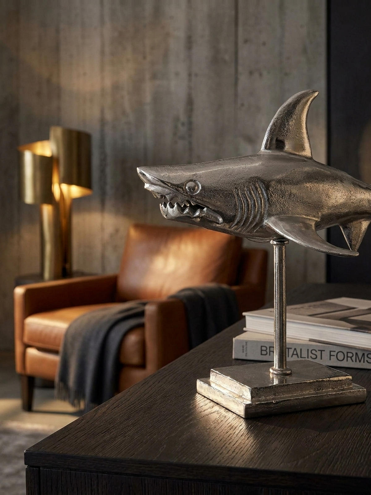 DEKOFIGUR Hai Aluminium 70 cm mit Sockel im maritimen Stil, Silbern 70x27x49 cm - Silberfarben, Metall (70/49/27cm) - KADIMA DESIGN