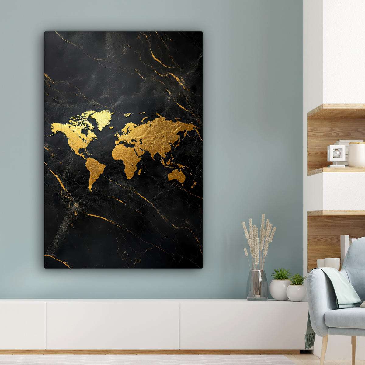 LEINWANDBILD Weltkarte - Gold - Marmor 80x120 cm - Goldfarben, Textil (80/120cm) - MuchoWow