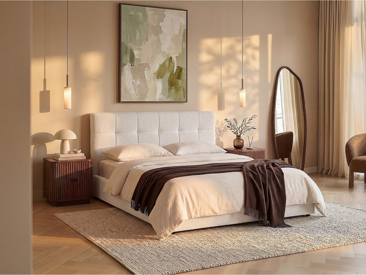 BETT mit Bettkasten - 2 Personen - stoff - weiß Maziri - Weiß, Textil (200/200cm) - Vente-Unique