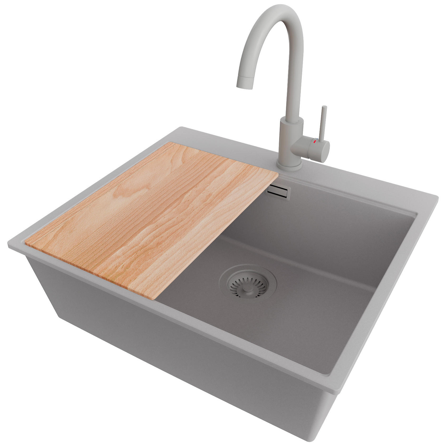 GRANITSPÜLE Oslo, 2-er set Grau 58/50 cm 1 Becken + Küchenarmatur 32/20 cm + Ablauf-Set + Schneidebrett ab 60er Unterschrank - Beige/Grau, Kunststoff (58/20/50cm) - Primagran