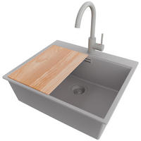 GRANITSPÜLE Oslo, 2-er set Grau 58/50 cm 1 Becken + Küchenarmatur 32/20 cm + Ablauf-Set + Schneidebrett ab 60er Unterschrank - Beige/Grau, Kunststoff (58/20/50cm) - Primagran