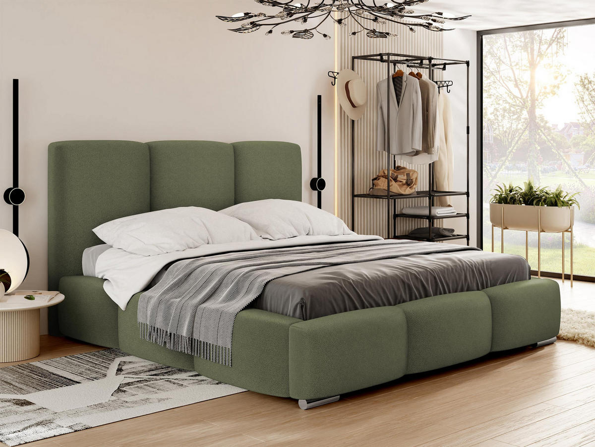 POLSTERBETT Olweria - Chromfarben/Dunkelgrün, Holz/Textil (180/200cm) - MIRJAN24