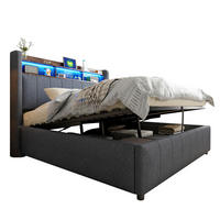 POLSTERBETT 140/200 cm in Grau mit Bettkasten, LED und USB Leinen Design - Grau, Holzwerkstoff/Textil (140/200cm) - STILVORA