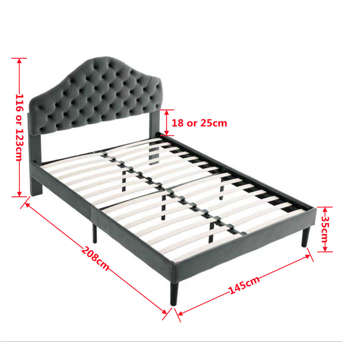 POLSTERBETT 140/200 cm DE-32939 mit verstellbarem Kopfteil Grau - Grau, Metall (140/200cm) - ComfortXL