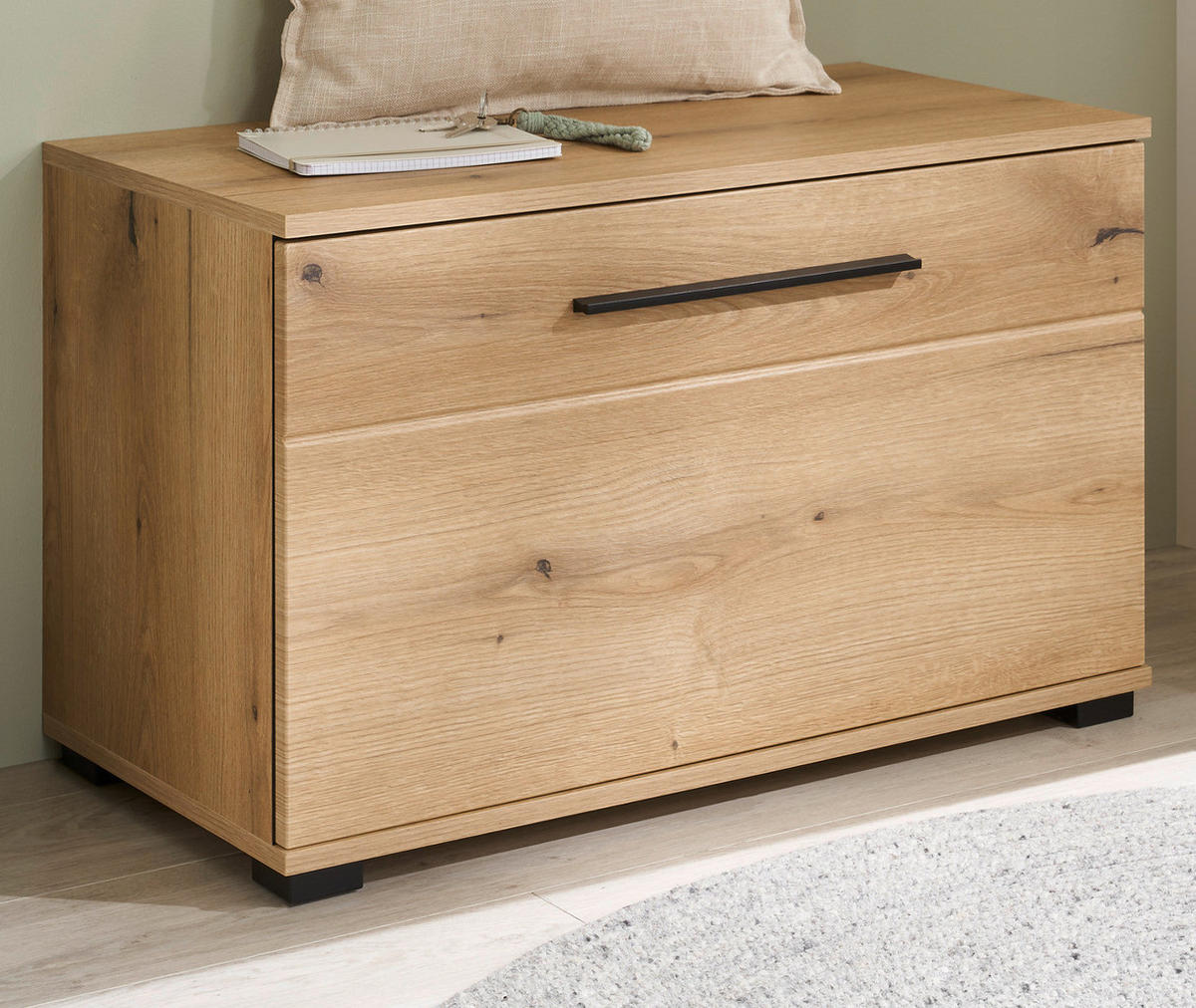 GARDEROBENBANK Evoke Eiche 80 cm, Sitzbank mit Stauraum - Eichefarben/Schwarz, Holzwerkstoff/Kunststoff (80/50/40cm) - Furn.Design