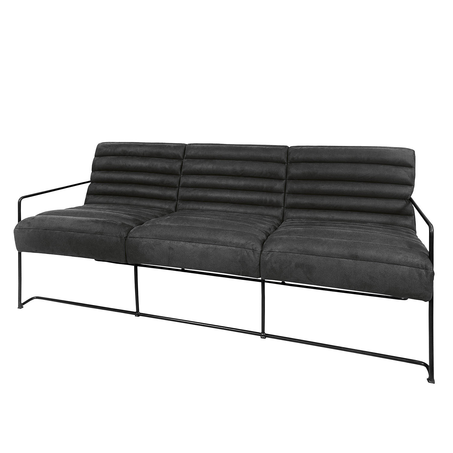 3-SITZER SOFA - Antiklederlook - Dunkelgrau, Textil (181/81/78cm) - home24