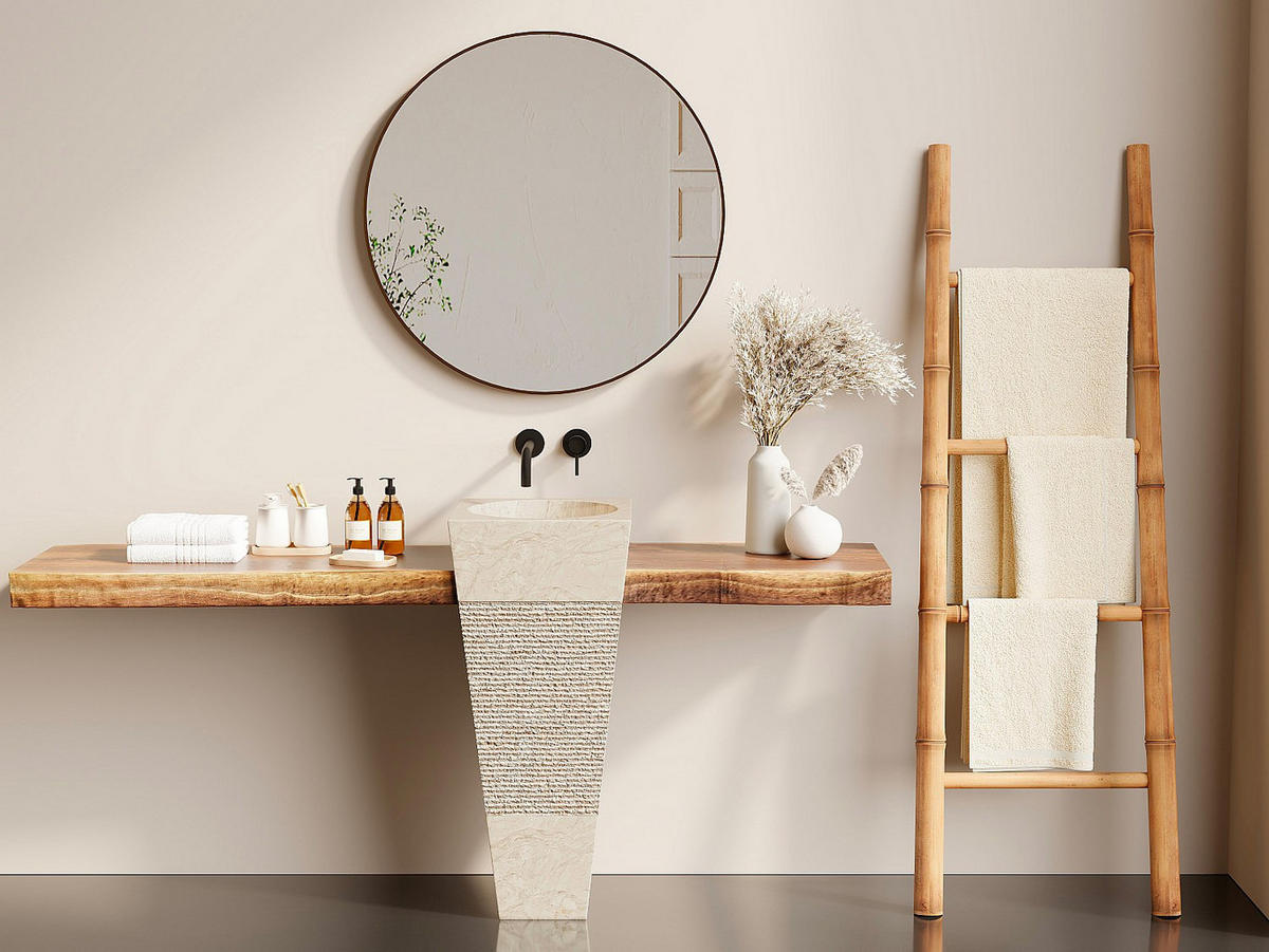 STANDWASCHBECKEN Marmor MIDO - Cremefarben/Grau - Creme, Stein (40/90/40cm) - Vente-Unique