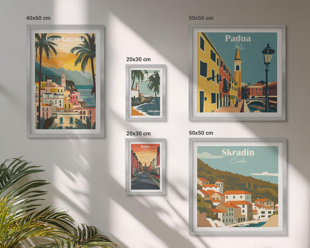BILDER SET 5er Set - 50x50 cm & 20x30 cm & 40x60 cm Silberner Rahmen - Retro-Stadtansichten Sedona Sintra - Silberfarben, Kunststoff (40/60cm) - TULUP