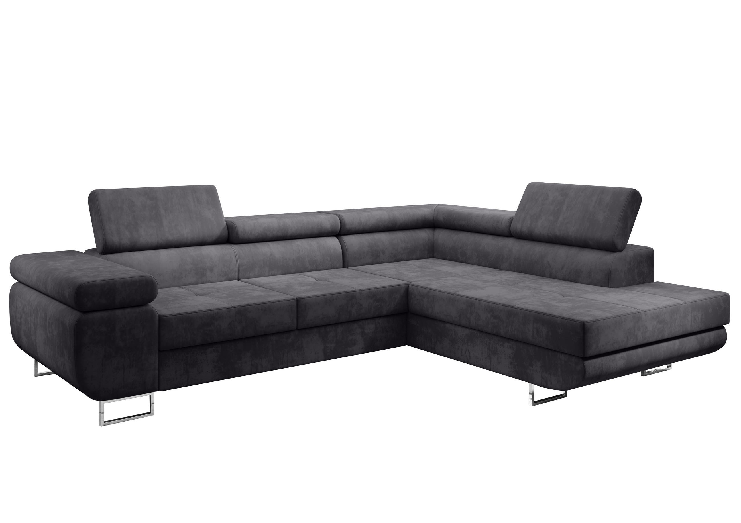 ECKSOFA L Form Kanya Hellgrau 275/202/90 cm – Sofa mit Bettfunktion & Stauraum R - Silberfarben/Grau, Textil/Metall (275/202cm) - AX Living
