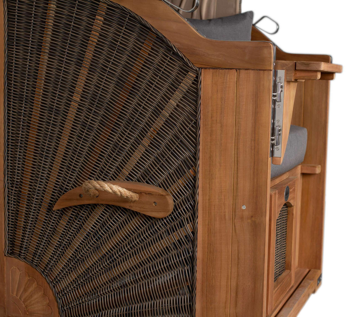 STRANDKORB Düne Single Teak 1-Sitzer - Braun/Grau, Holz/Textil (96/165/80cm) - Mr. Deko