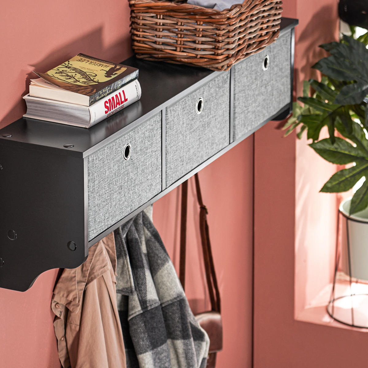 WANDGARDEROBE Schwarz - Schwarz, Holzwerkstoff (100/30/20cm) - SoBuy