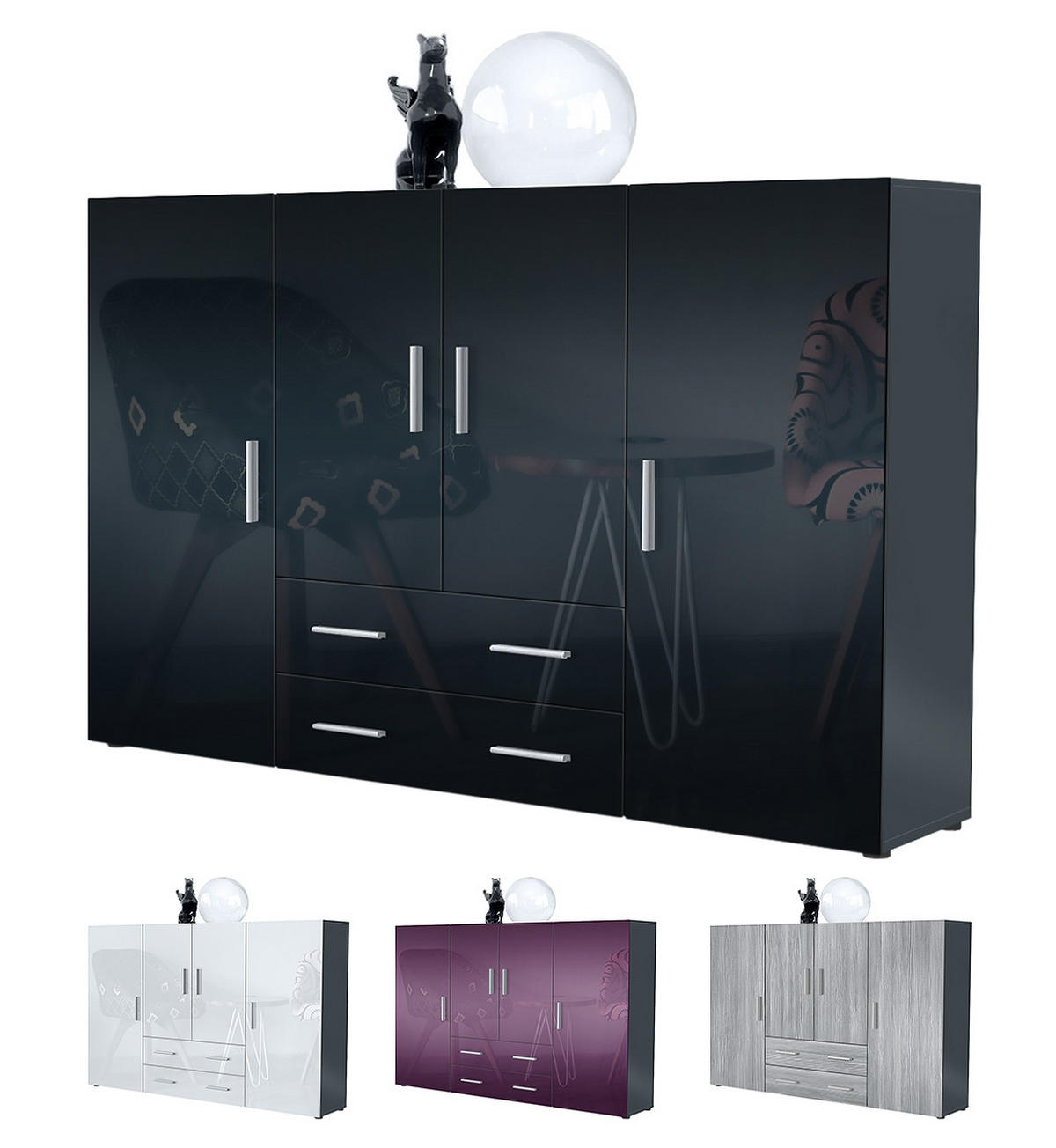 HIGHBOARD Nora Türen in Creme Hochglanz - Creme, Holzwerkstoff (166/106/35cm) - Vladon