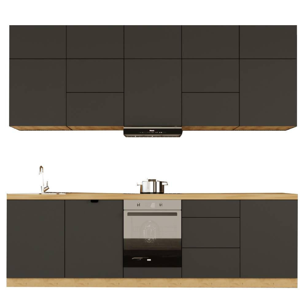 KÜCHENZEILE 300 cm - Langen KL13-M300 - in Grau / Matt - Grau, Holz (300/212/52cm)