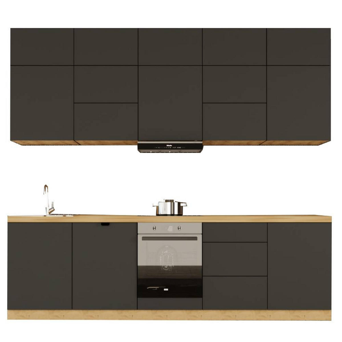 KÜCHENZEILE 300 cm - Langen KL13-M300 - in Grau / Matt - Grau, Holz (300/212/52cm)