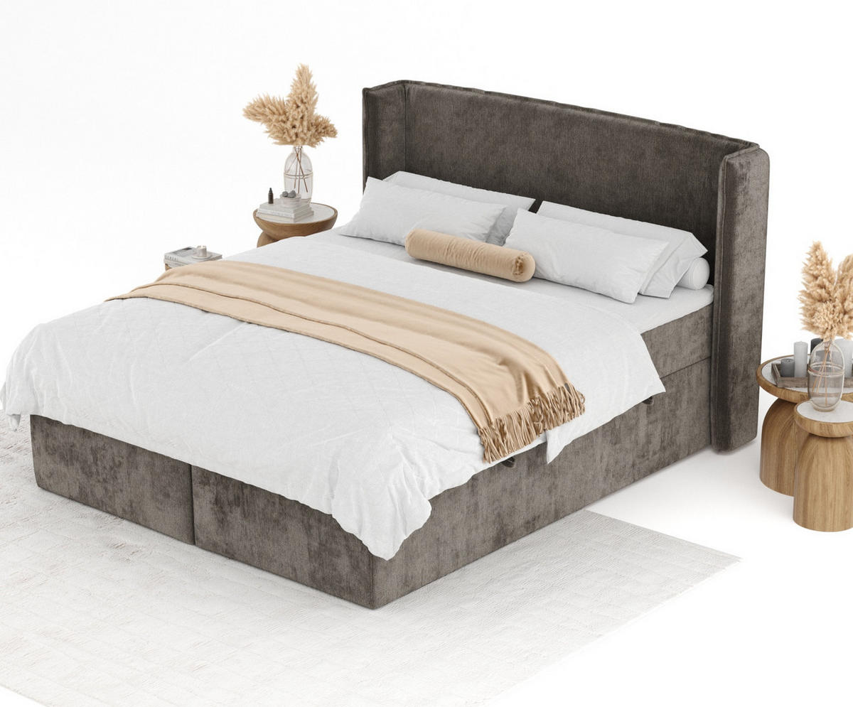 BOXBETT Skyline Dunkeblraun 140/200 cm mit Matratze und Topper - Dunkelbraun/Schwarz, Holz/Holzwerkstoff (140/200cm) - Maison de Reve
