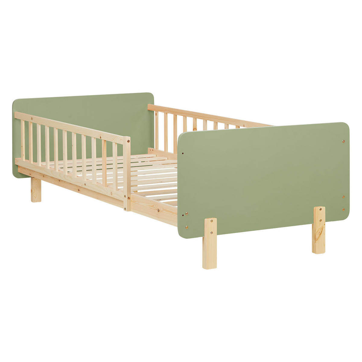 KINDERBETT Grün 90/200 Lattenrost Matratze Rausfallschutz - Grün, Holz (100/67/208cm) - Homestyle4u