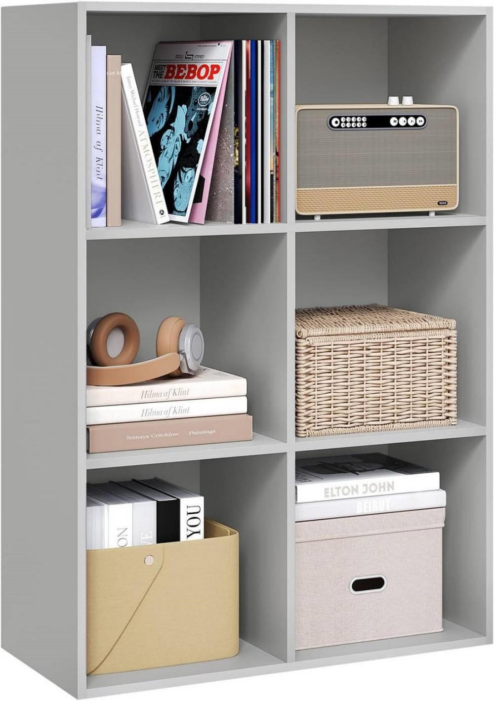 BÜCHERREGAL mit 6 Fächer, Holzwerkstoff, Grau - Grau, Holzwerkstoff (59.5/89/29cm) - Woltu