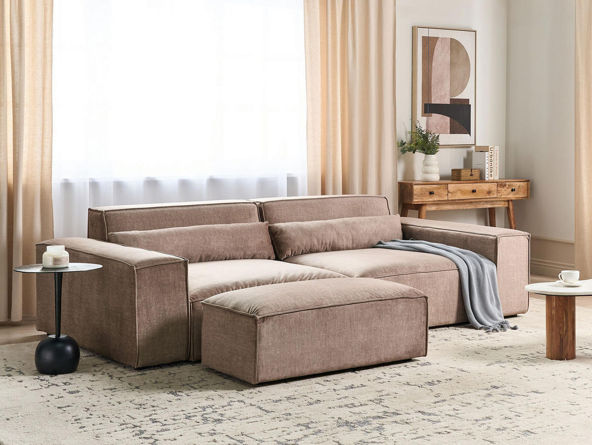 2-SITZER-SOFA hellbraun mit Ottomane Hellnar - Braun, Textil (262/70/126cm) - Beliani