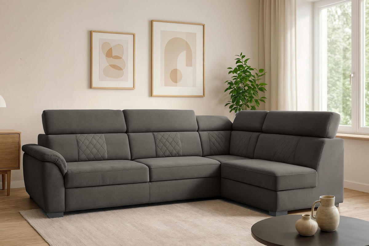 ECKSOFA Ravini Braun, Gestepptes Ecksofa, rechte seite - Braun, Holzwerkstoff (253/156cm) - Bettso