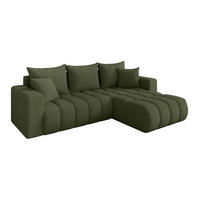 ROHOVÁ SEDAČKA s funkcí spaní, otoman vpravo MILA-L-v1 277x195x86 zelená bouclé - černá/zelená barva, kompozitní dřevo/textil (277/194cm) - ALTDECOR