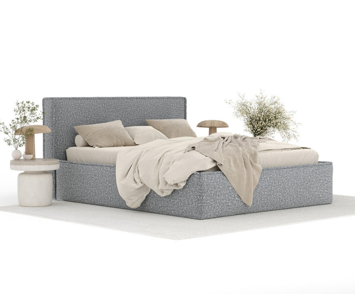 POLSTERBETT Lounge Grau 120/200 cm im Plüschstoff - Naturfarben/Grau, Holz/Holzwerkstoff (120/200cm) - Maison de Reve