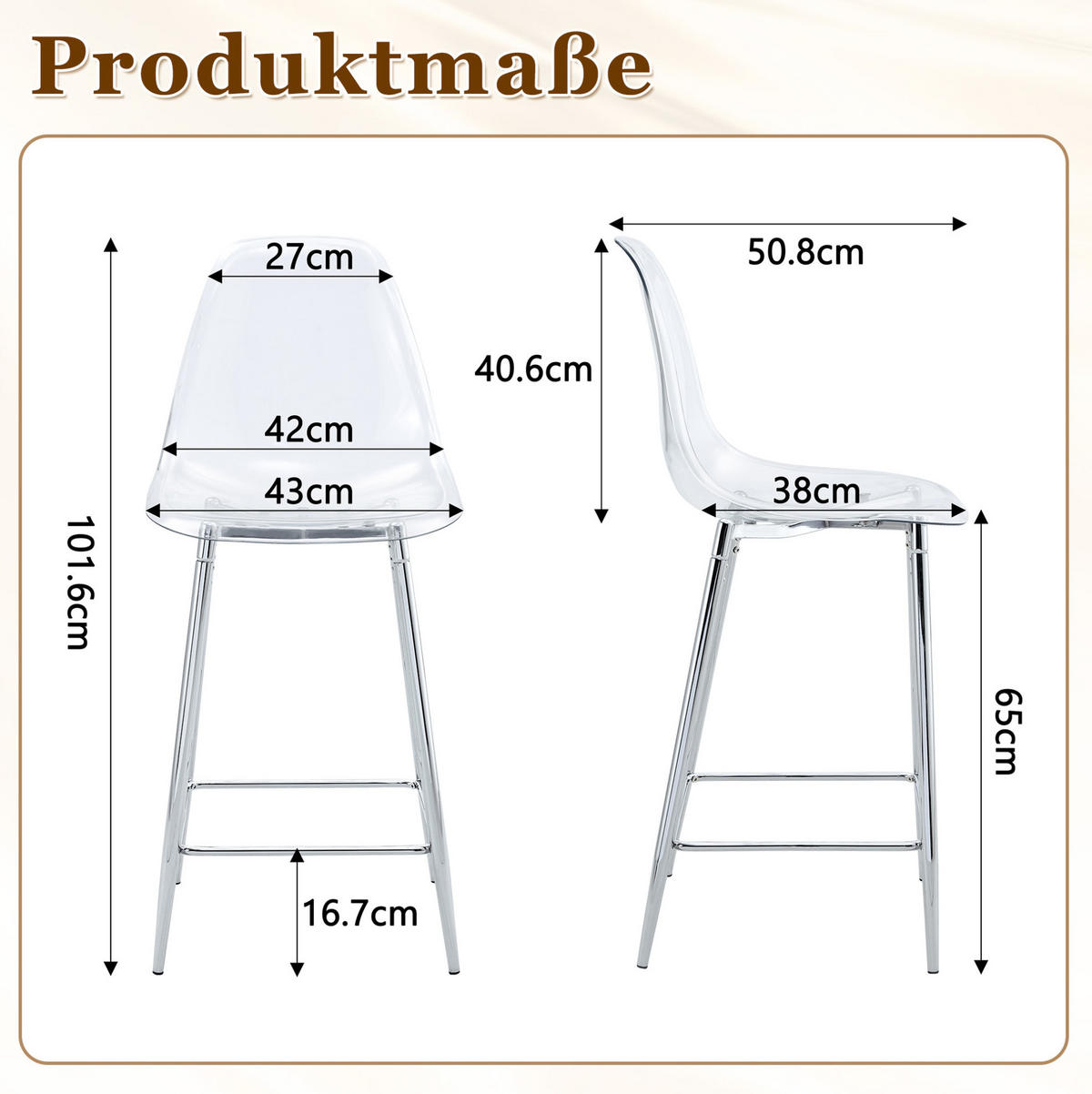 BARHOCKER Transparent mit silberfarbenem Metallgestell - Silberfarben, Kunststoff (45/102/51cm) - MIVRAY