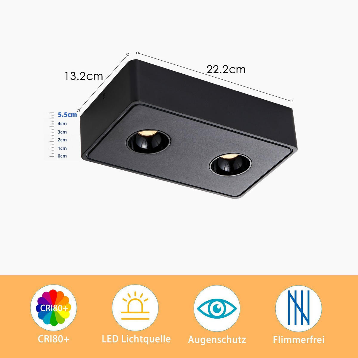 LED-DECKENLEUCHTE Traum 23/14/6 cm - Schwarz, Metall (23/14/6cm) - Nettlife