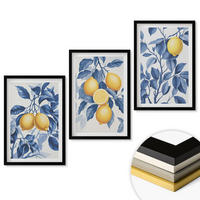WANDBILDER 3er-Set - 40x60 cm Schwarzer Rahmen - Zitronenzweige mit blauen Blättern - Schwarz, Kunststoff (40/60cm) - ArtPrintCave