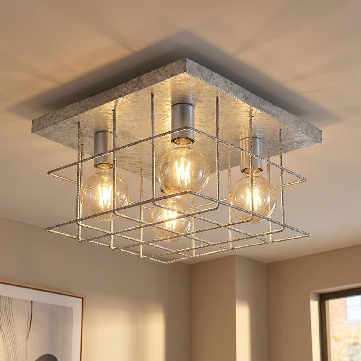 DECKENLEUCHTE Metall Silber Gitteroptik - Silberfarben, Metall (40/40/20cm) - Globo Lighting