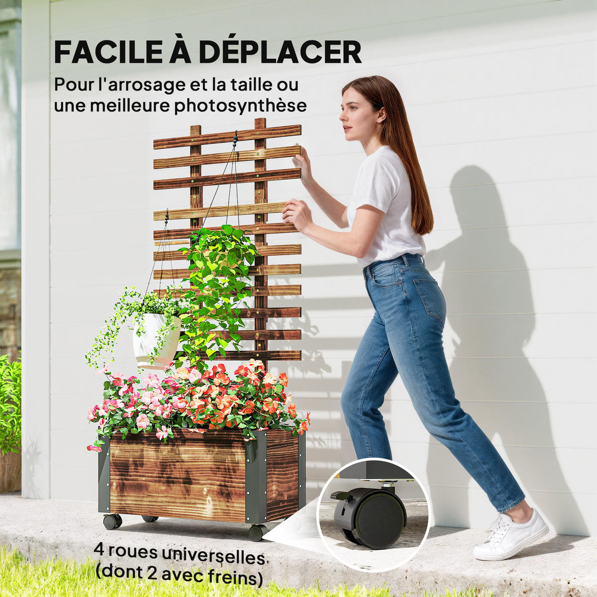 HOCHBEET DE-12122 mit Rollen und Geote/til, 65/31/147 cm Natur - Braun, Holz (65/147/31cm) - ComfortXL