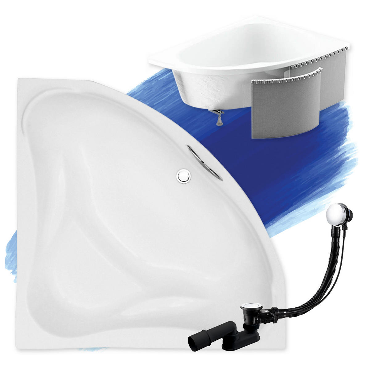 BADEWANNE Eckwanne EWA 134/134 mit Styro Ablauf Füße - Weiß, Kunststoff (134/57.5/134cm) - bad land
