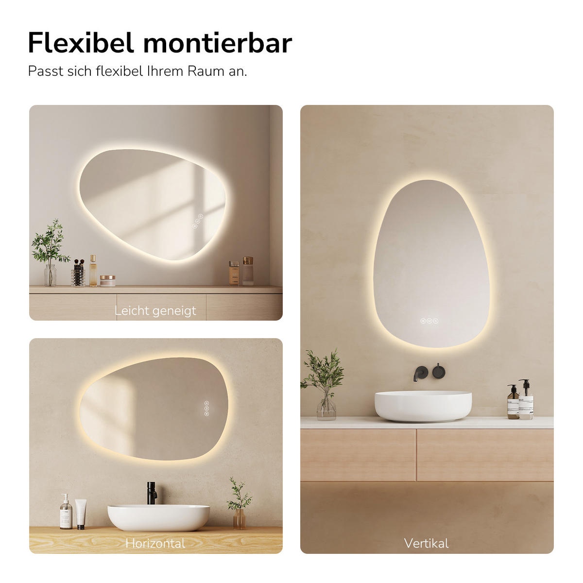 BADSPIEGEL mit Beleuchtung, Anti-Beschlag 75/55/3 cm - Weiß, Glas (55/2.9/75cm) - EMKE