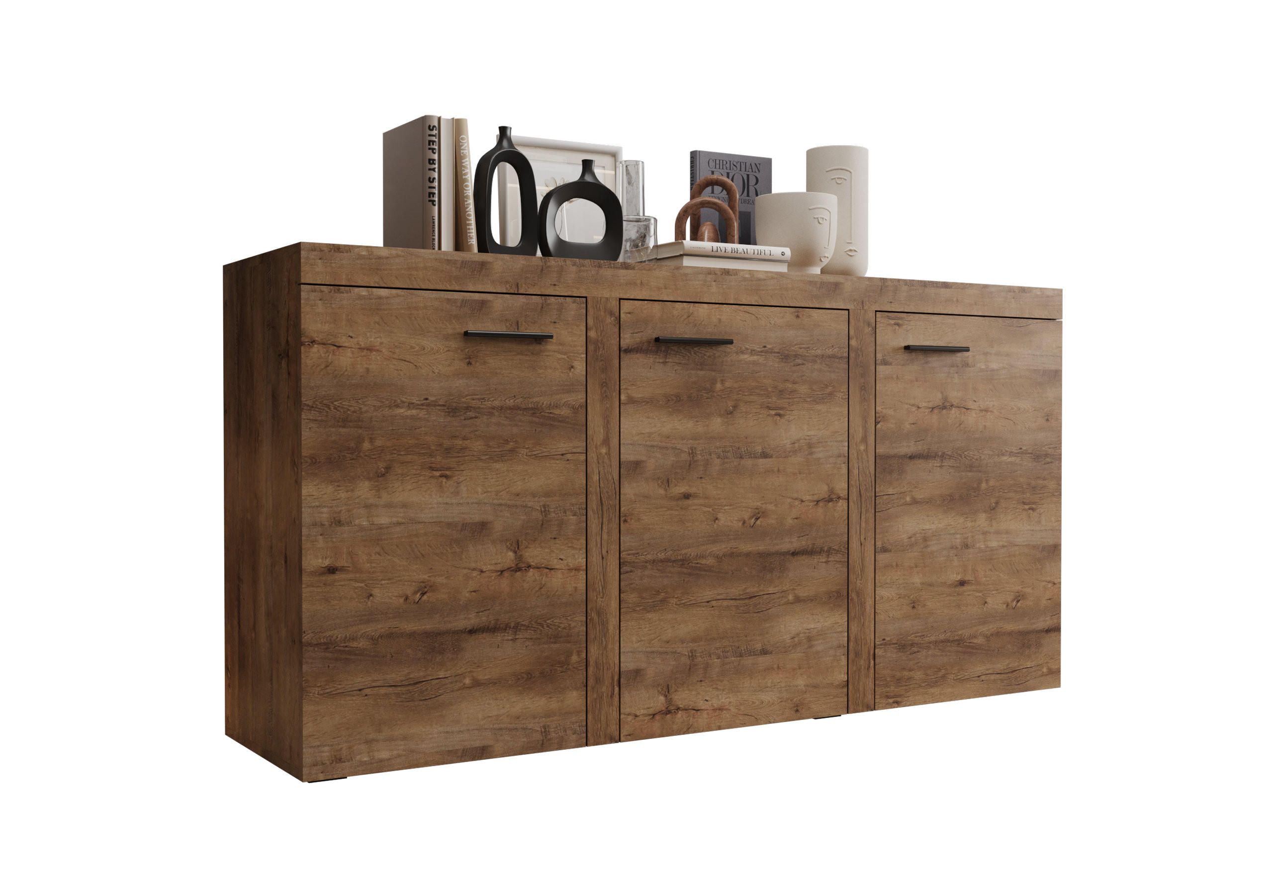 KOMMODE London LRXK mit 3 Türen, Sideboard in Farbe: Braun, Größe: 149 x 82 x 40 cm - Braun, Holzwerkstoff (149/82/40cm) - O-Sofa